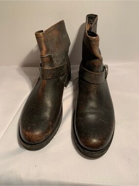 Frye Womens Veronica Distressed Brown Leather Ankle Boots Size 9.5